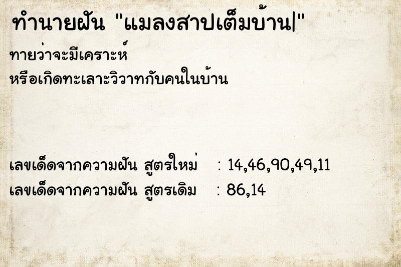 ทำนายฝันทำนายฝันแมลงสาปเต็มบ้าน|
